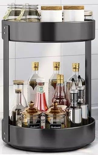 12" Double Layer Stainless Steel Lazy Susan - 2-Tier Turntable Organizer - 15" Height