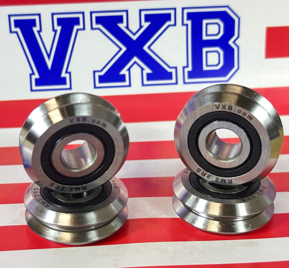 4-Pack RM2-2RS 3/8'' Track Roller Ball Bearing V-Groove - Rubber Sealed