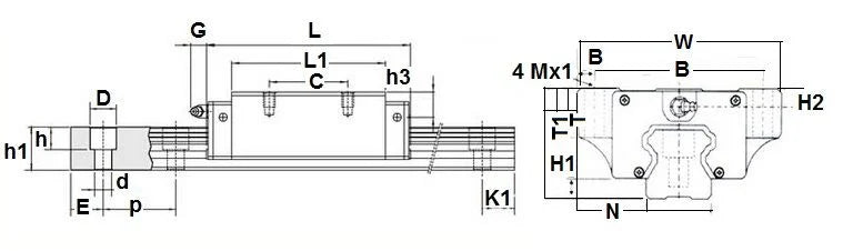 20mm 30 Rail Guideway System Flanged Slide Unit Linear Motion