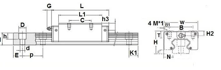 20mm 30 Rail Guideway System Square Slide Unit Linear Motion