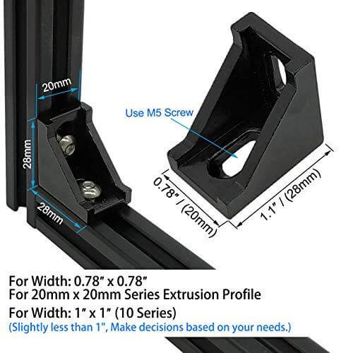 20-Sets Black 2020 Series Aluminum Profile Connector Set - Rail Accessories