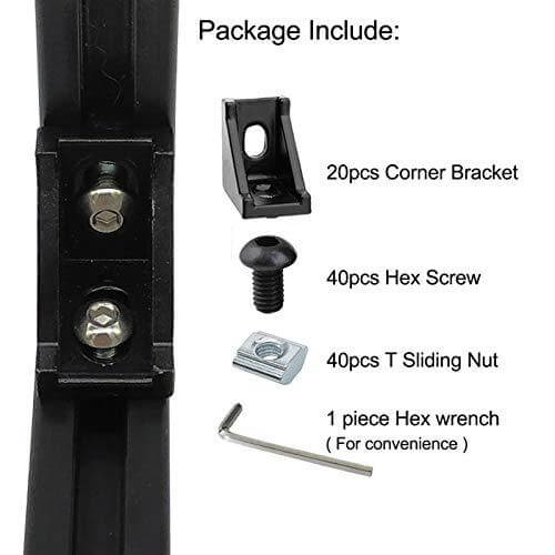 20-Sets Black 2020 Series Aluminum Profile Connector Set - Rail Accessories