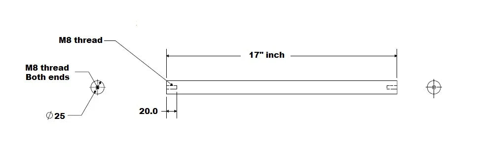 25mm Hardened end Tapped Shaft 17inch Long Linear Motion