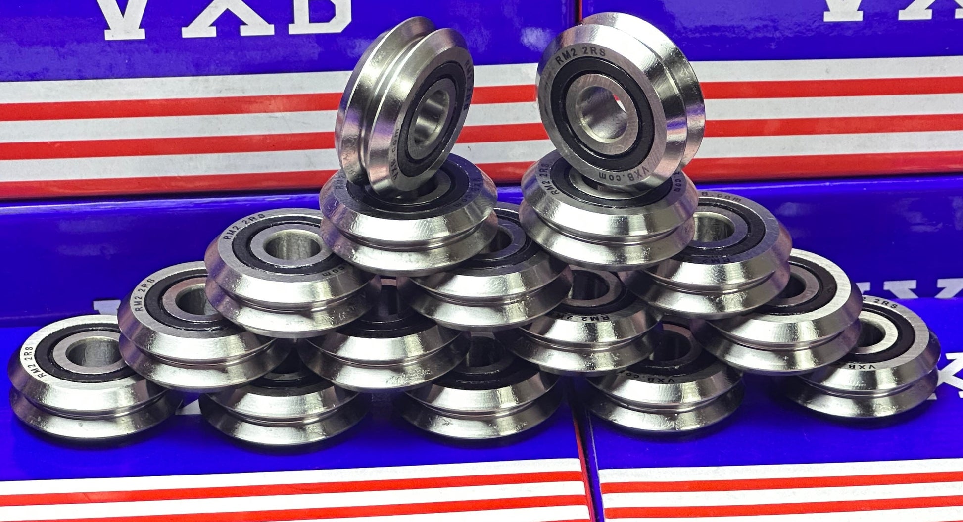 16-Pack RM2-2RS 3/8'' V Groove Roller Ball Bearing