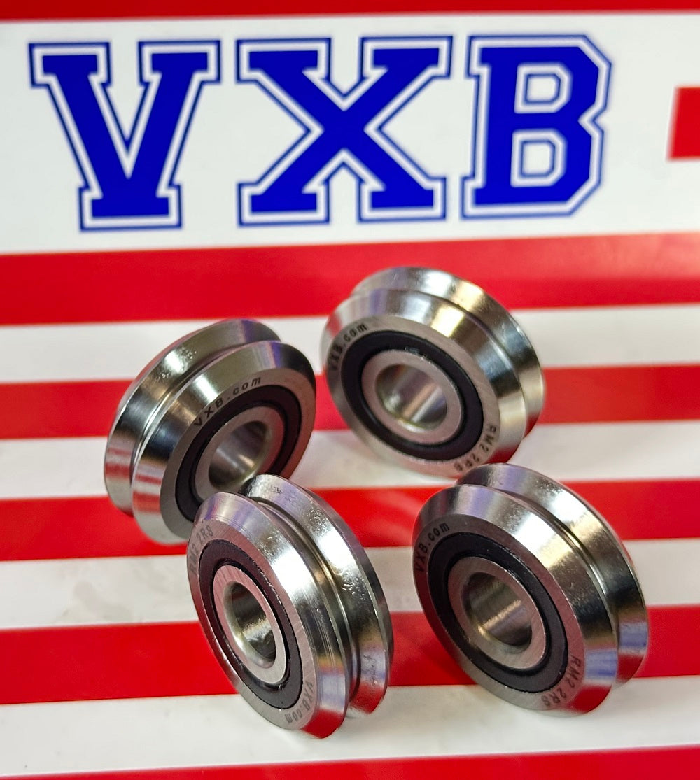 4-Pack RM2-2RS 3/8'' Track Roller Ball Bearing V-Groove - Rubber Sealed
