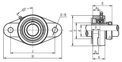 45mm Bearing HCFL209 2-Bolt Flanged Cast Housing Mounted Bearing - Eccentric Collar