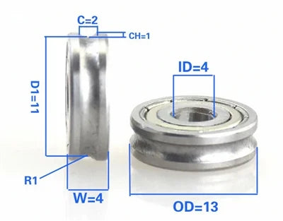 4mm Bore Bearing - 13mm Pulley U-Groove Track Roller Bearing 4x13x4mm