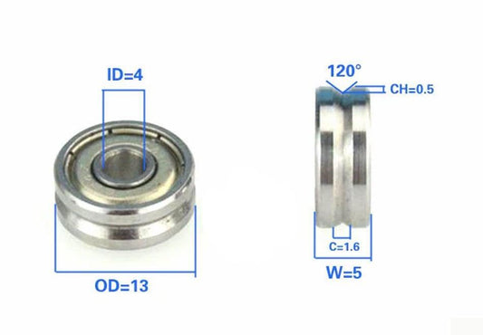 4mm Bore Bearing - 13mm Pulley V Groove Track Roller Bearing 4x13x5mm