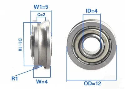 4x12x4/5mm U-Groove Track Roller Bearing Extended inner ring width of 5mm