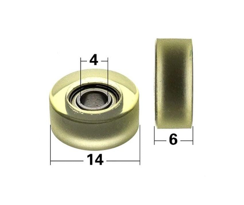 4x14x6mm Polyurethane Miniature Pulley Wheel Roller Bearing With 14mm Tire