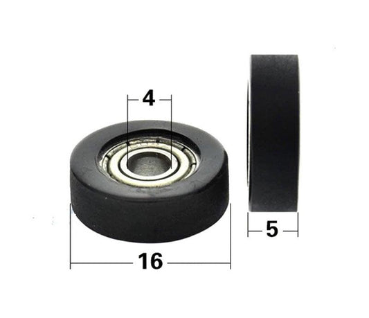 4x16x5mm Polyurethane Pulley Bearing - 16mm Black Tire