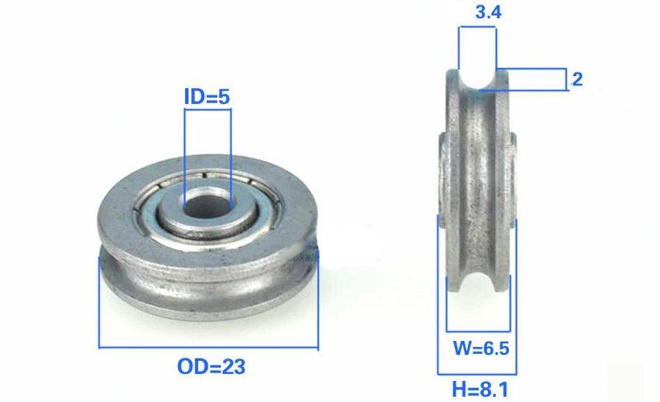 5mm Bore Bearing - 23mm Pulley - U-Groove Track Roller - 5x23x6.5mm