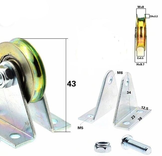 6.4mm Bore Bearing - 32mm Steel Wire Rope Cable Track Pulley - Triangular 2L bracket