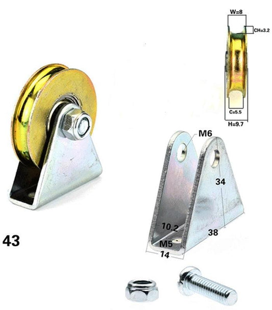 6.4mm Bore Bearing - 32mm Steel Wire Rope Cable Track Pulley - Triangular U Bracket