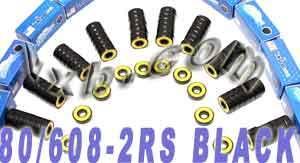 80-Pack 608-2RS Black Skateboard/Inline Skate/Rollerblade/Hockey Bearings