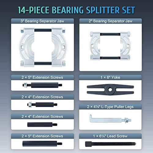 Bearing Puller Set, 5 Ton Capacity Bearing Separator, Pinion Wheel Bearing Removal Kit - 2" & 3" Jaws, Wheel Hub Axle Puller Set, Heavy Duty Bearing Splitter Tool Kit