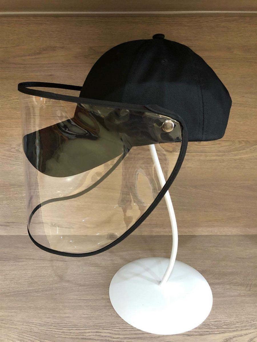 Black Baseball Hat+Removable Full Face Coverage Sneeze Shield