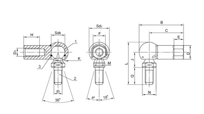 CS14 14mm L-Shape Ball Joint Rod End Bearing