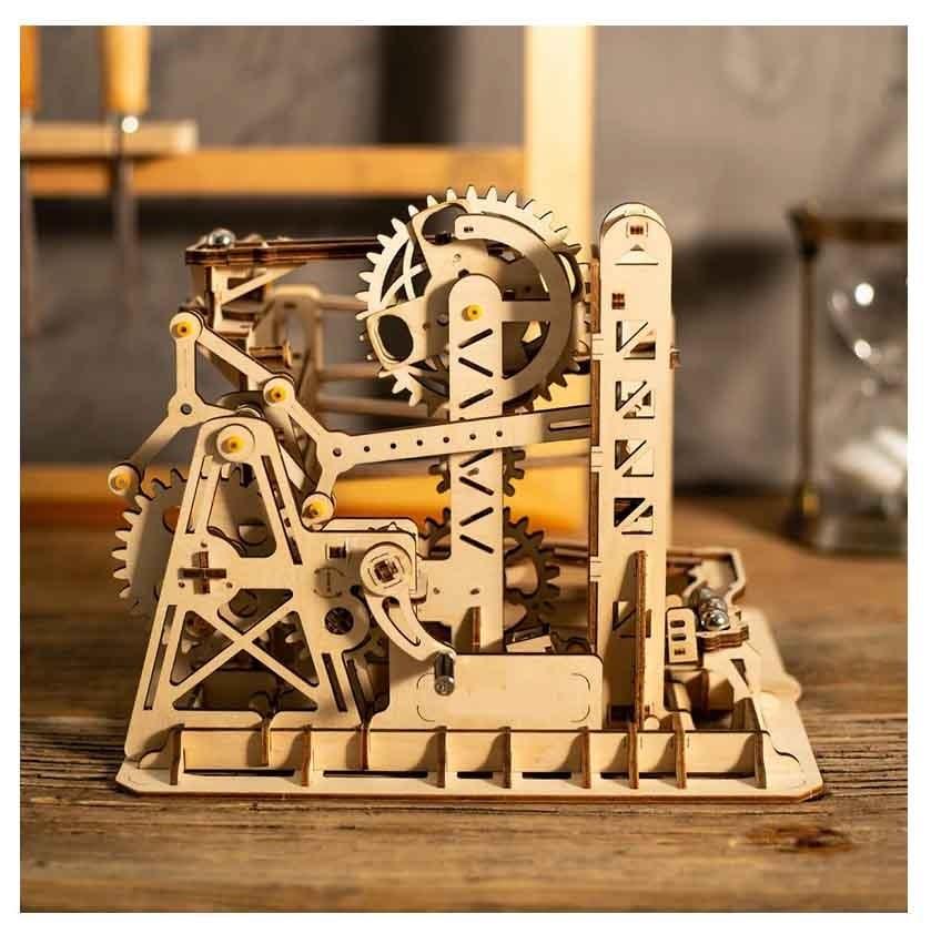 DIY 3D Puzzle Wood Wheel Lift Coaster Manually Operated Toy Kit 42Q