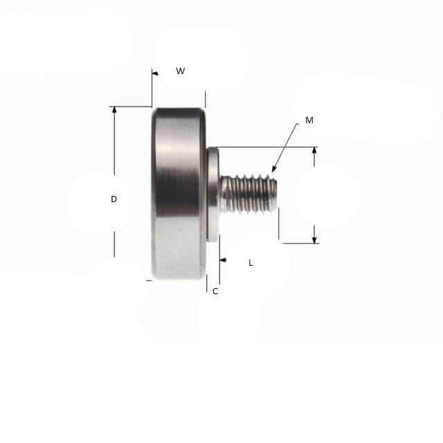 Cam Follower Bearing - M10 x 12mm Length Bolt - 20x42x12mm - Hex Hole