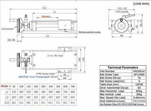 CNC Manual Slide Stage Linear Stage Actuator 600mm Ballscrew 1605 Optical Axis Linear Rail Guide C7 - Ruler for CNC Router Controller Y-Axis Stage