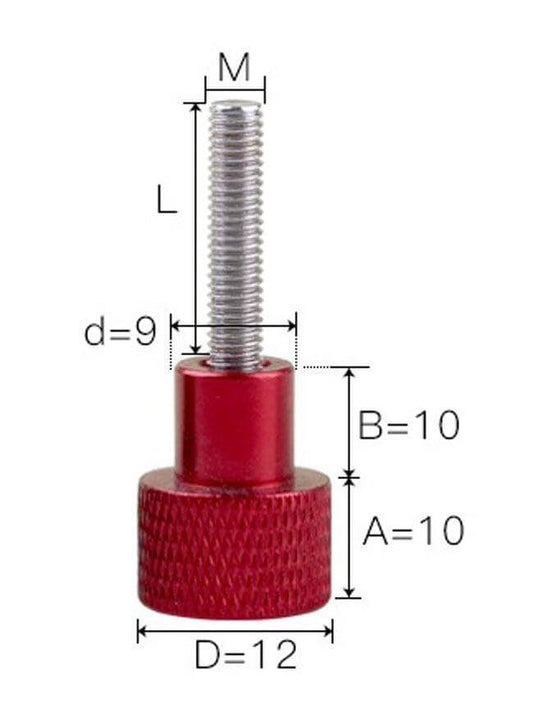 M3 Red Aluminum Knurled Head Stainless Steel Thumb Screws 27mm Long