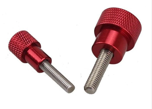 M8 x 25mm Red Aluminum Knurled Head Stainless Steel Thumb Screws