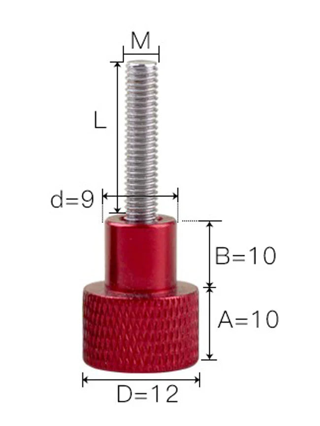 M8 x 25mm Red Aluminum Knurled Head Stainless Steel Thumb Screws