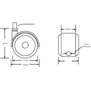 100-Pack 2" Twin Wheels PU Plastic Caster - 10.9mm Dia. Threaded Stem