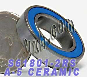 S61801-2RS Hybrid Ceramic Bearing ABEC-5 - Stainless Steel - 12x21x5mm