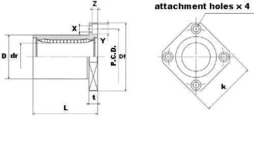 SWK4 NB 1/4" Ball Bushings Square Flange Linear Motion