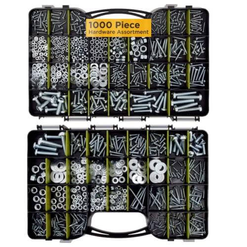 1,000pcs Hardware Assortment - Screws, Nuts, Bolts & Washers Kit