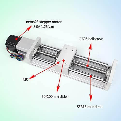 100mm Stroke CNC Linear Stage Motion Actuator, Double Optical Axis X Y Z Axis Linear Slide Rail Aluminum Alloy Cross Sliding Table SBR16 Linear Rail Guide SFU1605 Ballscrew for CNC