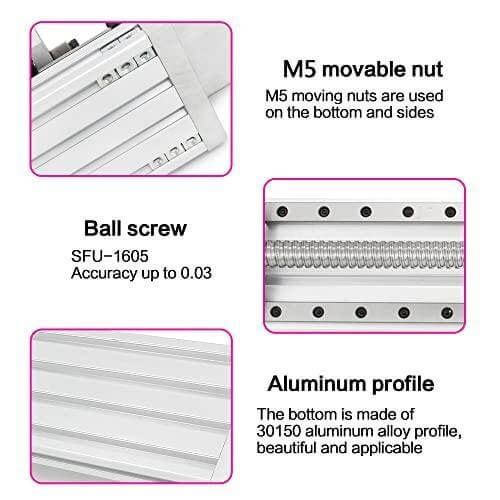 100mm Stroke CNC Linear Stage Motion Actuator X Y Z Axis Linear Slide Rail Aluminum Alloy Cross Sliding Table Linear Rail Guide SFU1605 Ballscrew+Nema23 57 Stepper Motor for CNC