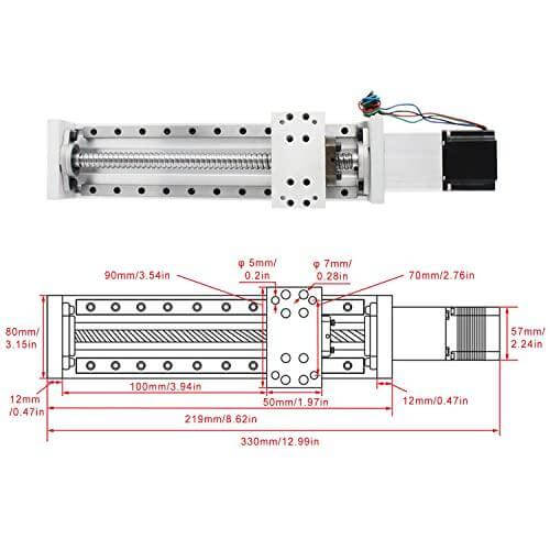 100mm Stroke CNC Linear Stage Motion Actuator X Y Z Axis Linear Slide Rail Aluminum Alloy Cross Sliding Table Linear Rail Guide SFU1605 Ballscrew+Nema23 57 Stepper Motor for CNC