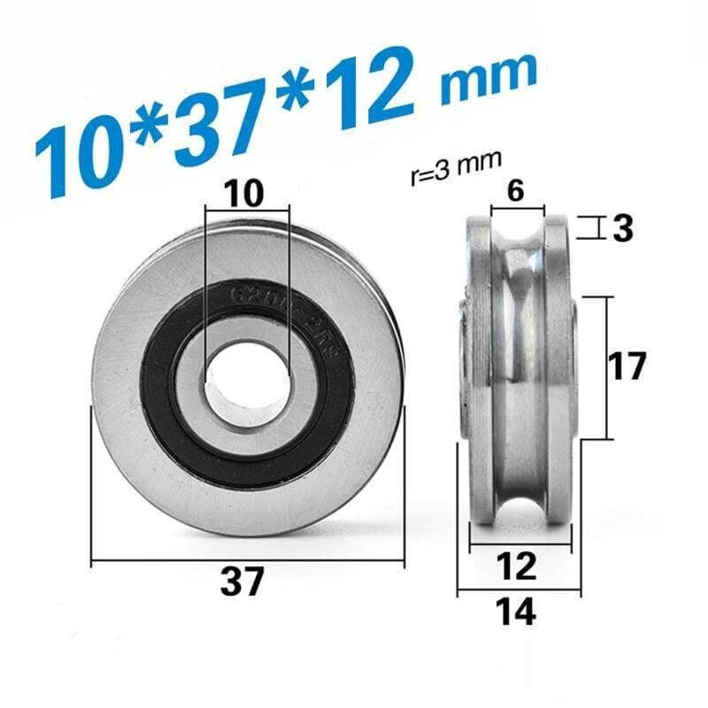 10mm Bore Sealed U-Groove Track Roller Pulley Bearing 10x37x12mm