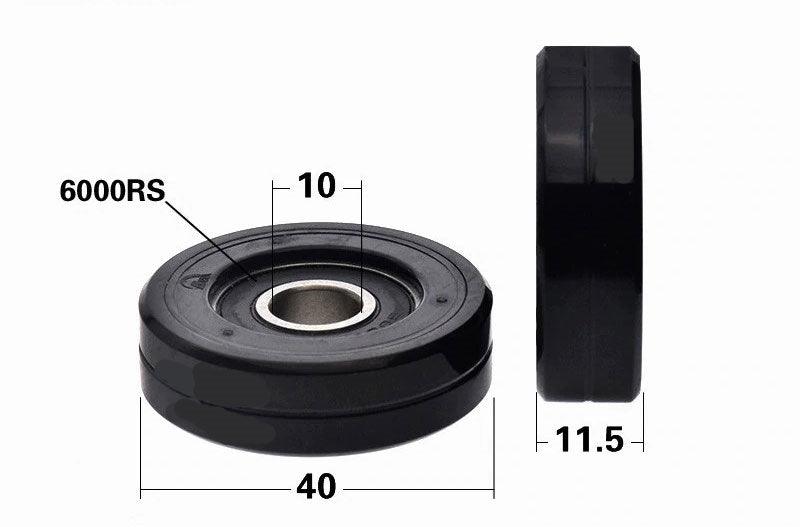 10x40x11.5mm Polyurethane Pulley Wheel Roller Bearing Black Tire 40mm