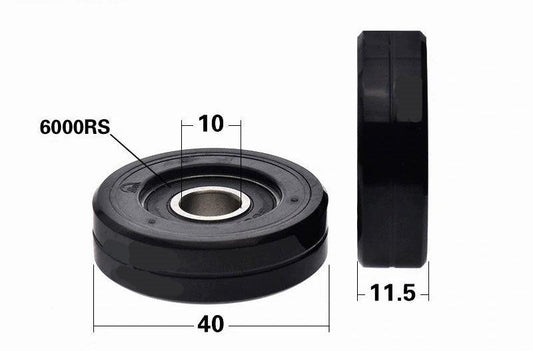 10x40x11.5mm Polyurethane Pulley Wheel Roller Bearing Black Tire 40mm