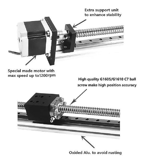 11" Actuator NEMA 23 CNC Ballscrew Linear Motion Slide Rail Table - a Motor