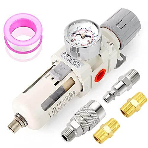 1/2" NPT White Air Filter Pressure Regulator Combo Piggyback, Air Tool Compressor Filter - Gauge AW4000-04