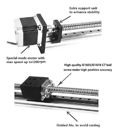 2.5' Feet Actuator NEMA 23 CNC Ballscrew Linear Motion Slide Rail Table - a Motor