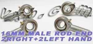4 Male Rod End 16mm POS16 - 2 RH + 2 LH Hand Bearing