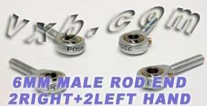 4-Pack 6mm Male Rod End Bearings - Heim Joint Style