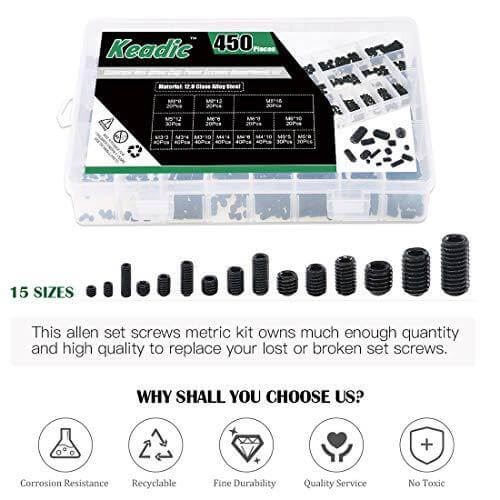 450-Piece Hex Set Screw Assortment Kit - Steel – Internal Hex Drive