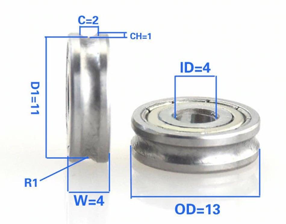 4mm Bore Bearing - 13mm Pulley U-Groove Track Roller Bearing 4x13x4mm