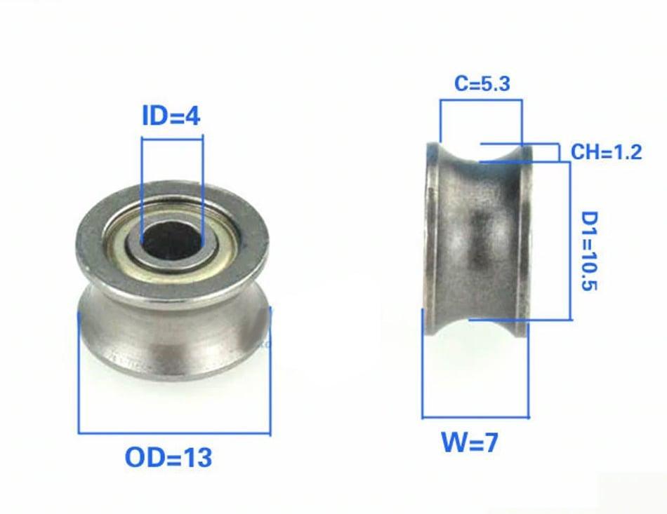 4mm Bore Bearing - 13mm Pulley U-Groove Track Roller Bearing 4x13x7mm