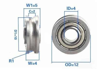 4x12x4/5mm U-Groove Track Roller Bearing Extended inner ring width of 5mm