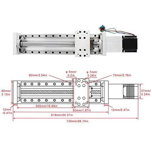 500mm Stroke CNC Linear Stage Motion Actuator X Y Z Axis Linear Slide Rail Aluminum Alloy Cross Sliding Table Linear Rail Guide SFU1605 Ballscrew+Nema23 57 Stepper Motor for CNC