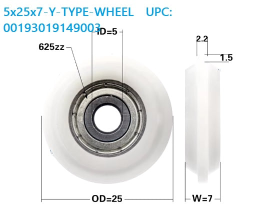 5mm Bore 2020 Aluminum Extrusion Profile 25mm POM Plastic Y Type Track Sliding Wheel Bearing 5x25x7mm