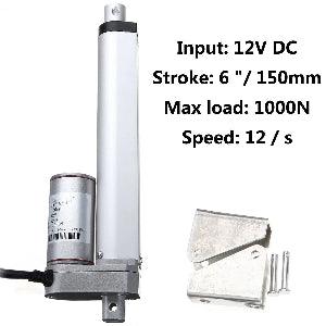 6 Inch Stroke 1000N 225 lbs DC 12 Volt Linear Actuator - mounting brackets